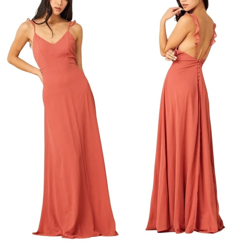 Lulus Coral Maxi Dress XL – Elegant Flowy Bridesmaid Formal Gown